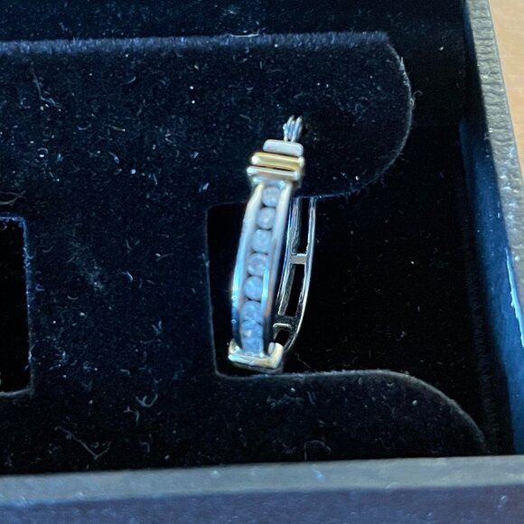 Genuine Diamond and 14k Gold Hoop Earrings - Picture 3 of 6